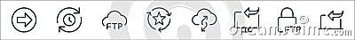 Data transfer line icons. linear set. quality vector line set such as transfer, lock, transfer, cloud, favorite, cloud, queue Vector Illustration