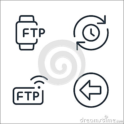 Data transfer line icons. linear set. quality vector line set such as previous, wireless, queue Vector Illustration