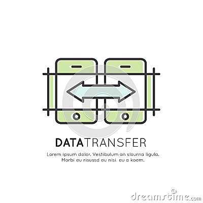 Data Transfer, Synchronization Process, Device Connection, Cloud Hosting, Content Exchange Stock Photo