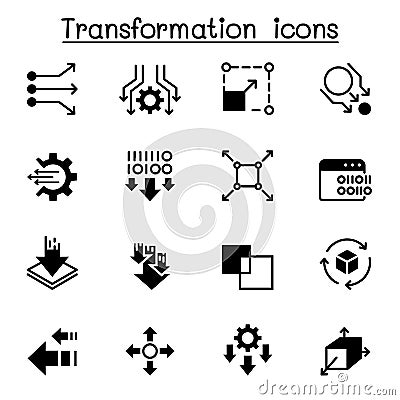 Data transfer, transform, edit, change, scale, update icon set vector illustration graphic design Cartoon Illustration