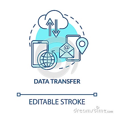 Data transfer turquoise concept icon. Upload info online. Mail exchange. Connect with smartphone. Roaming idea thin line Vector Illustration