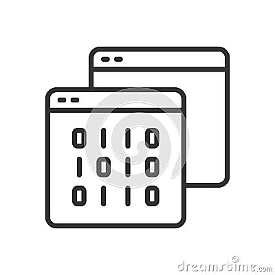 Data transfer from a web page, icon in line design. Data, transfer, web, page, upload, download, file on white Vector Illustration
