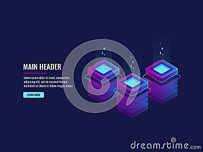 Data transmission and processing technology, server room bigdata code representation. Futuristic network Vector Illustration