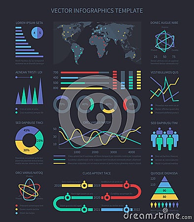 Data visualisation charts and diagrams, demographics infographics elements for marketing presentation Vector Illustration