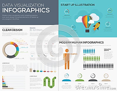 Data visualization infographic vector for start up pies and bars Vector Illustration