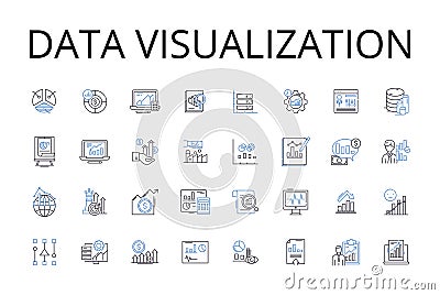 Data visualization line icons collection. Information display, Graphic depiction, Numerical illustration, Data Vector Illustration