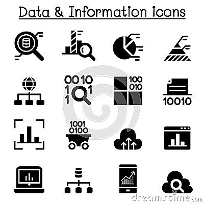 Data warehouse, data mining, Big data icons Vector Illustration