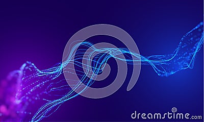 Data wave connect line bg. Data graph flow technology. Futuristic wave tech background Vector Illustration