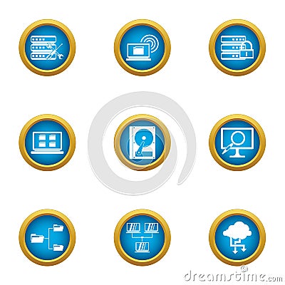 Data way icons set, flat style Vector Illustration