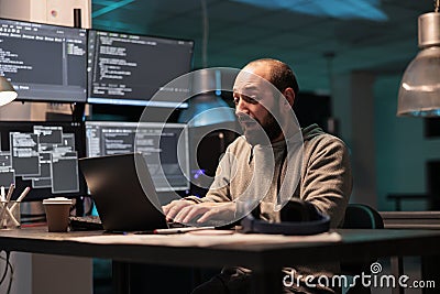 Database admin feeling happy about coding victory Stock Photo
