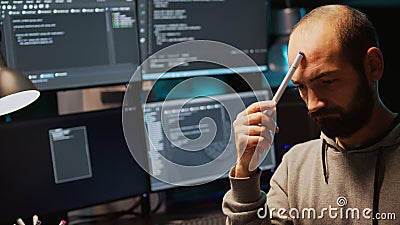 Database admin thinking about programming solution Stock Photo