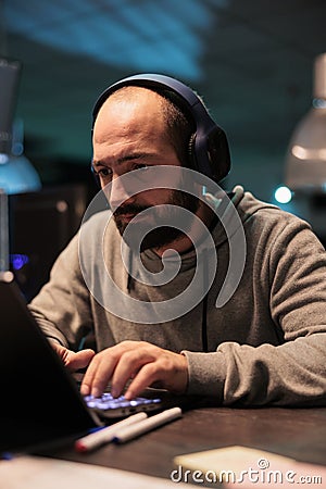 Database admin typing code and creating algorithm Stock Photo