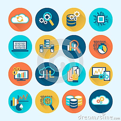 Database Analytics Icons Flat Vector Illustration