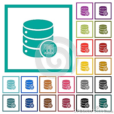 Database archive flat color icons with quadrant frames Stock Photo
