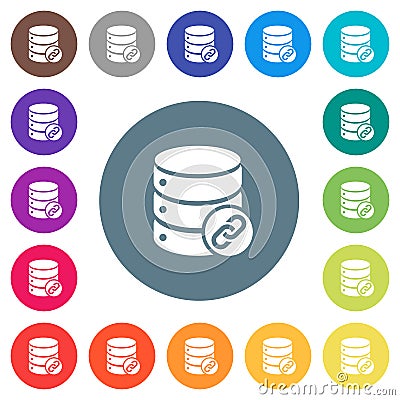 Database attachment flat white icons on round color backgrounds Stock Photo
