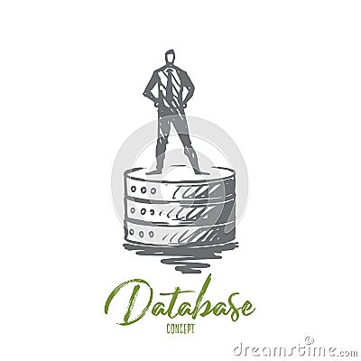 Database, backup, server, software, tool concept. Hand drawn isolated vector. Vector Illustration