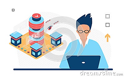 Database business server maintenance product by software engineer developer Vector Illustration