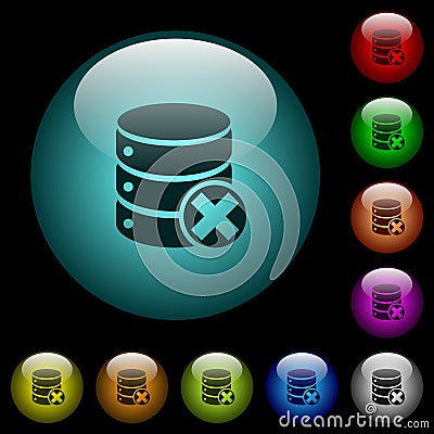 Database cancel icons in color illuminated glass buttons Stock Photo