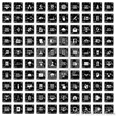 100 database and cloud icons set, grunge style Vector Illustration