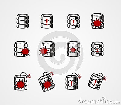 Database crash icon sets Vector Illustration