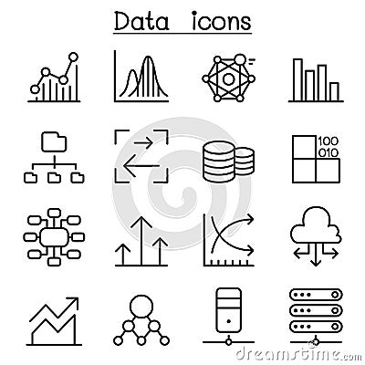Database , Data & Graph icon set in thin line style Vector Illustration