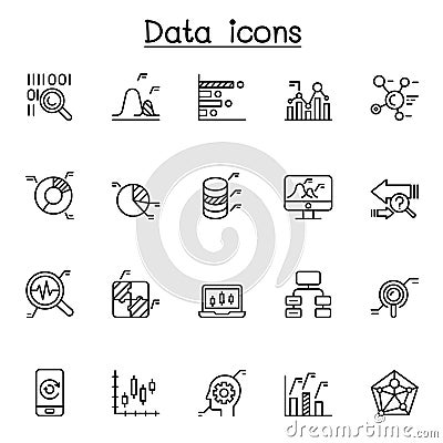 Database, data warehouse, big data, data technology icon set in thin line style Vector Illustration