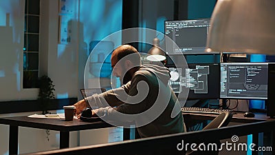 Database developer searching for something on desk Stock Photo