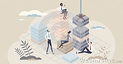 Database development and server file layers information tiny person concept Vector Illustration