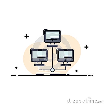 database, distributed, connection, network, computer Flat Color Icon Vector Vector Illustration