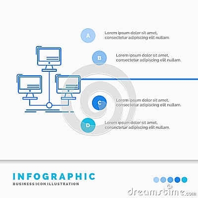 database, distributed, connection, network, computer Infographics Template for Website and Presentation. Line Blue icon Vector Illustration