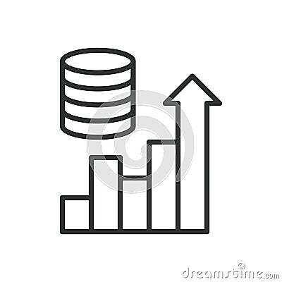 Database enlarge, icon in line design. Database, enlarge, storage, growth, expand, increase, scale on white background Vector Illustration