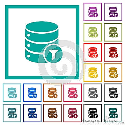 Database filter flat color icons with quadrant frames Stock Photo