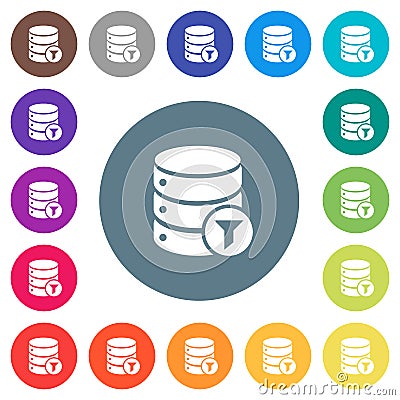 Database filter flat white icons on round color backgrounds Stock Photo