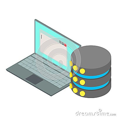 Database icon isometric vector. Open personal laptop and storage database Stock Photo