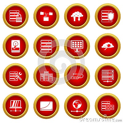 Database icon red circle set Vector Illustration