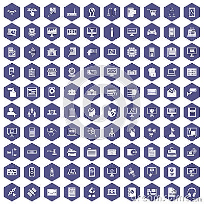 100 database icons hexagon purple Vector Illustration