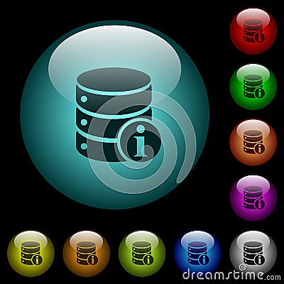 Database info icons in color illuminated glass buttons Stock Photo