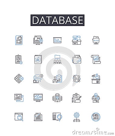 Database line icons collection. Data storage system, Data management software, Digital repository, Information warehouse Vector Illustration