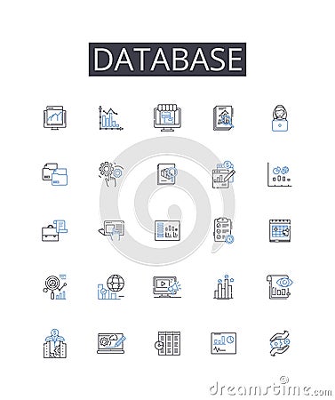 Database line icons collection. Vault, Storage, Safekeeping, Holding, Preservation, Custody, Security vector and linear Vector Illustration
