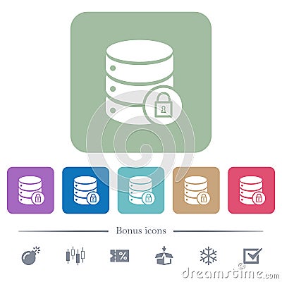 Database lock flat icons on color rounded square backgrounds Stock Photo