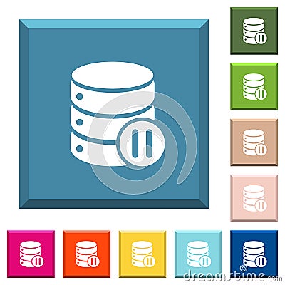 Database macro pause white icons on edged square buttons Stock Photo