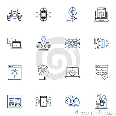 Database management line icons collection. SQL, Schema, Query, Indexing, Backup, Recovery, Optimization vector and Vector Illustration