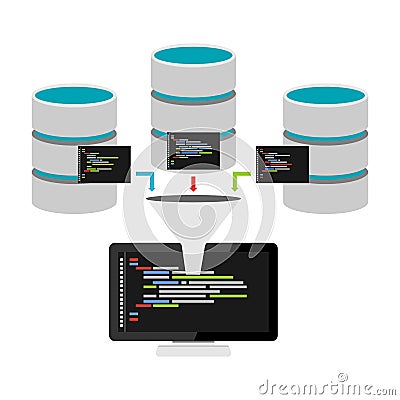 Database programming. Data mining. Big data technology concept Vector Illustration