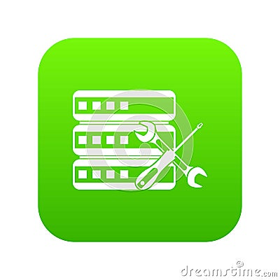 Database with screwdriver and spanner icon digital green Vector Illustration