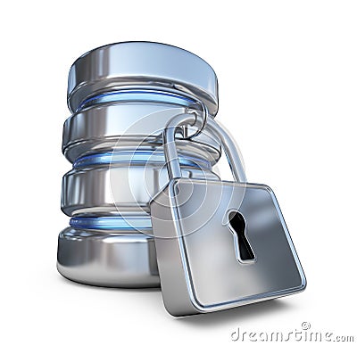 Database secure. Protect storage data. 3D icon Stock Photo