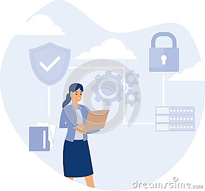 Database security abstract concept,secure file sharing,automatic backup Vector Illustration