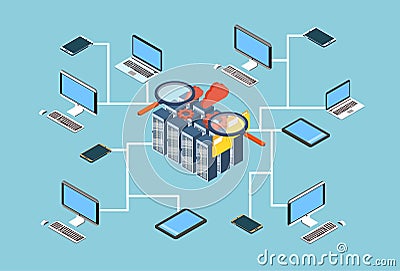 Database Server Search Data 3d Isometric Design Vector Illustration