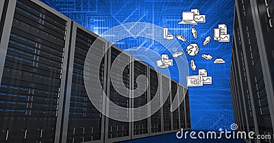 Database server systems with cloud computing concept in background Stock Photo