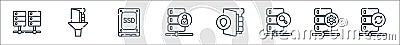 database and servers line icons. linear set. quality vector line set such as sync, data, server, protected, verified, ssd disk, Vector Illustration