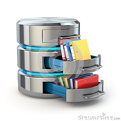Database storage concept. Hard disk icon with folders Stock Photo